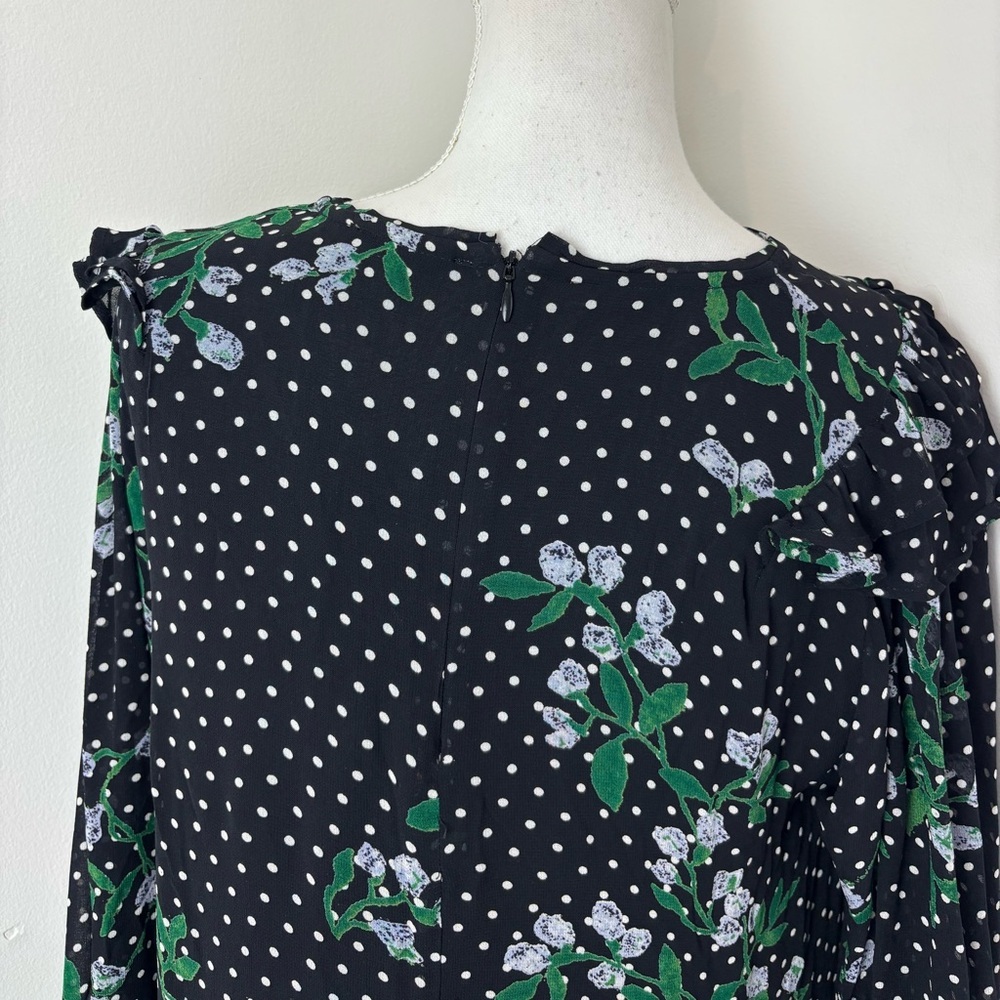 Ganni Rometty Georgette Polka Dot Floral Midi Dress Long Sleeve Black Size U.S 6 - Picture 8 of 16